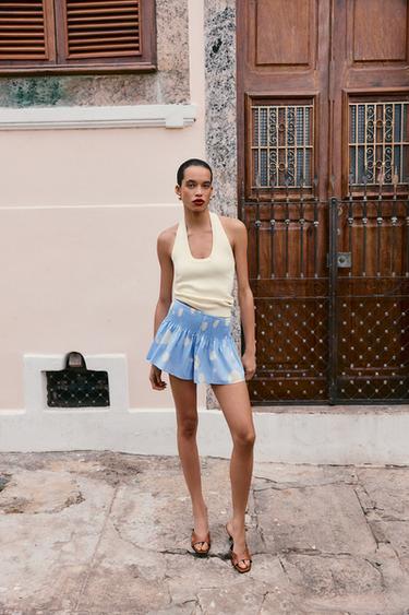 Zara POLKA DOT MINI SKIRT - Blue / White