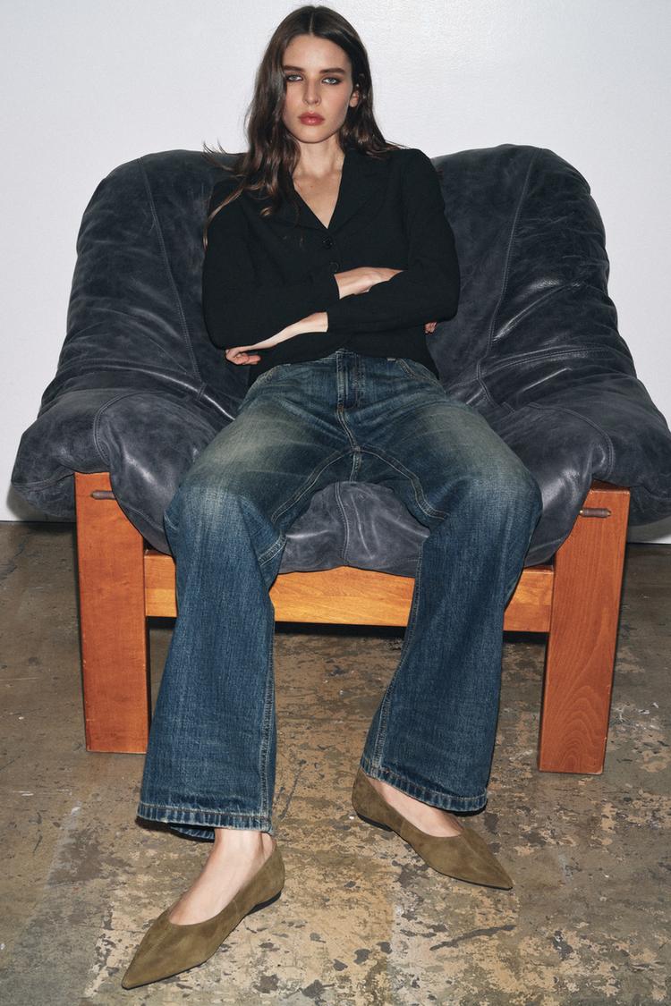 POINTED TOE SUEDE BALLET FLATS Olive Green ZARA United States