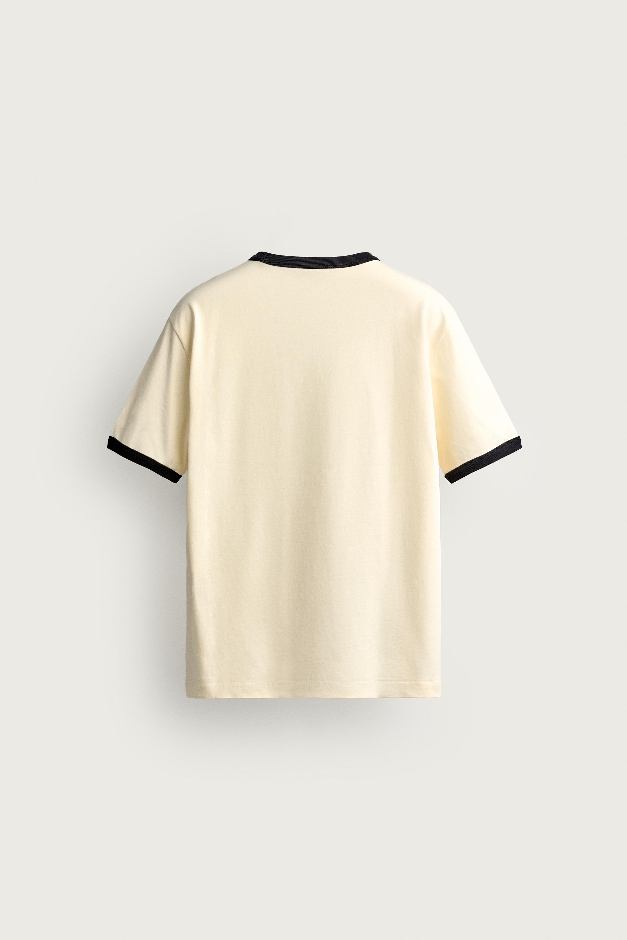 Мужские футболки Zara RINGER CONTRAST RIBBED GRAPHIC T-SHIRT — фото 8