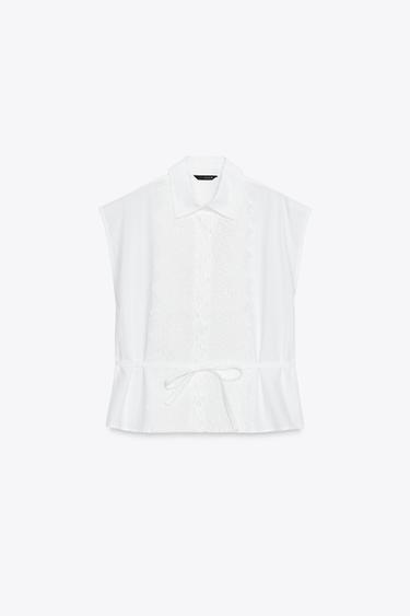 ÁO SƠ MI POPLIN PHỐI REN - Màu trắng từ Zara