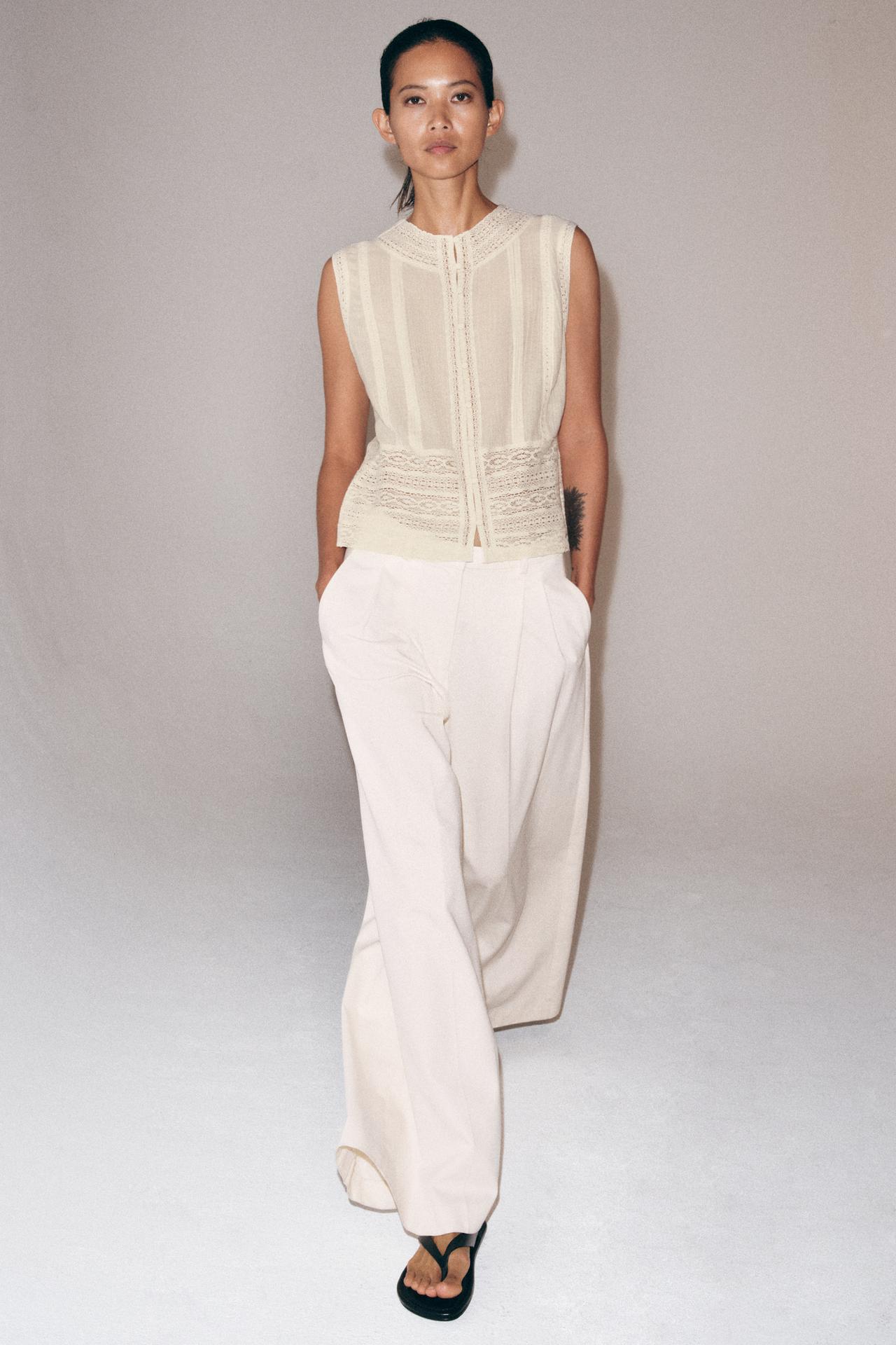 ZARA ZW COLLECTION LACE TRIM SLEEVELESS BLOUSE