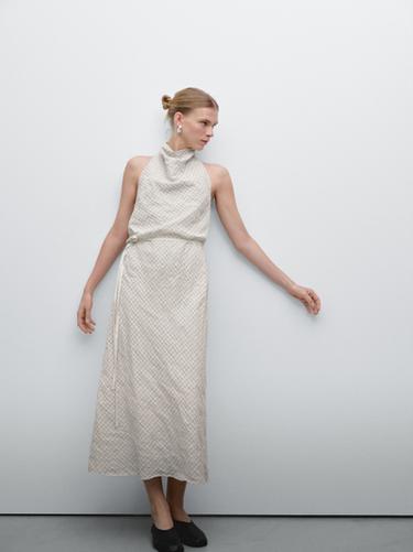 Zara Halter midi dress with low-cut back - White