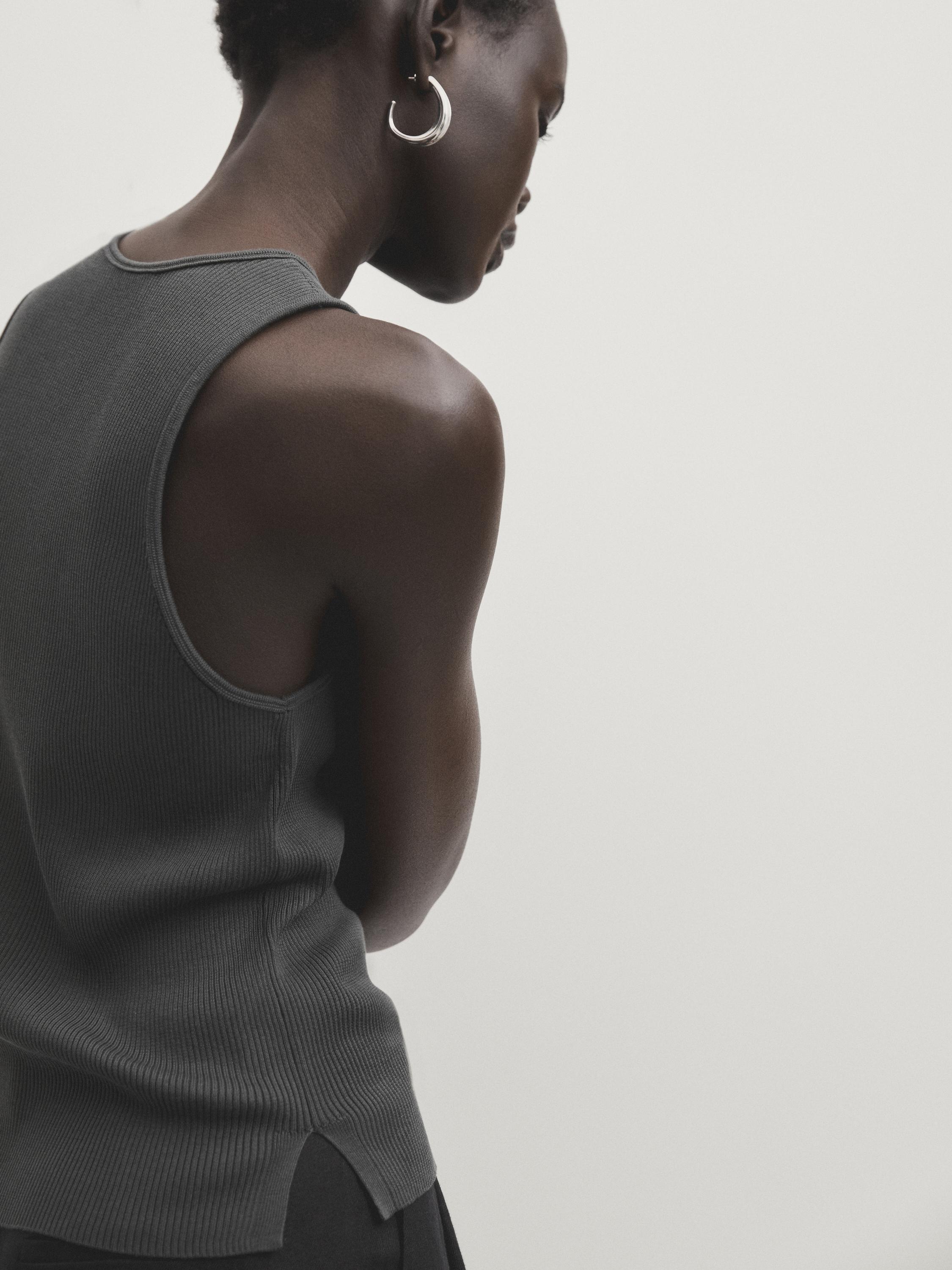 Cotton blend sleeveless knit top - Charcoal gray | ZARA Canada