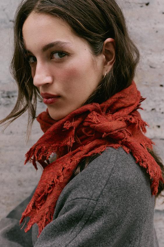 JACQUARD FRINGED SCARF - GARNET by Zara - Image 0