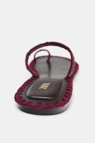 BEADED TOPSTITCH SANDALS - Burgundy Red by Zara - Image 5