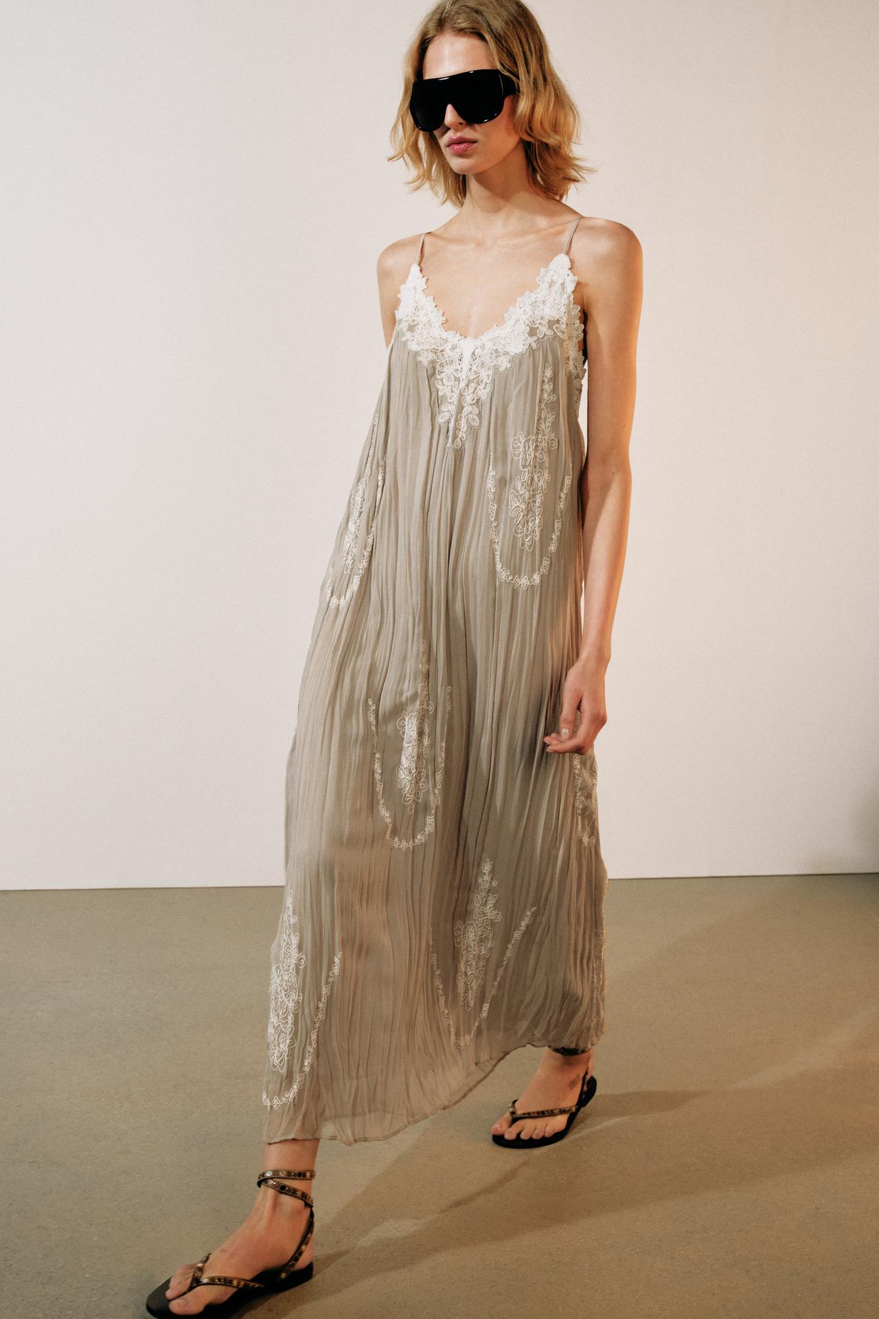 ZW COLLECTION EMBROIDERED MAXI DRESS — Gray / Beige