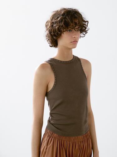 Zara Slim fit top with stud details - Black gold