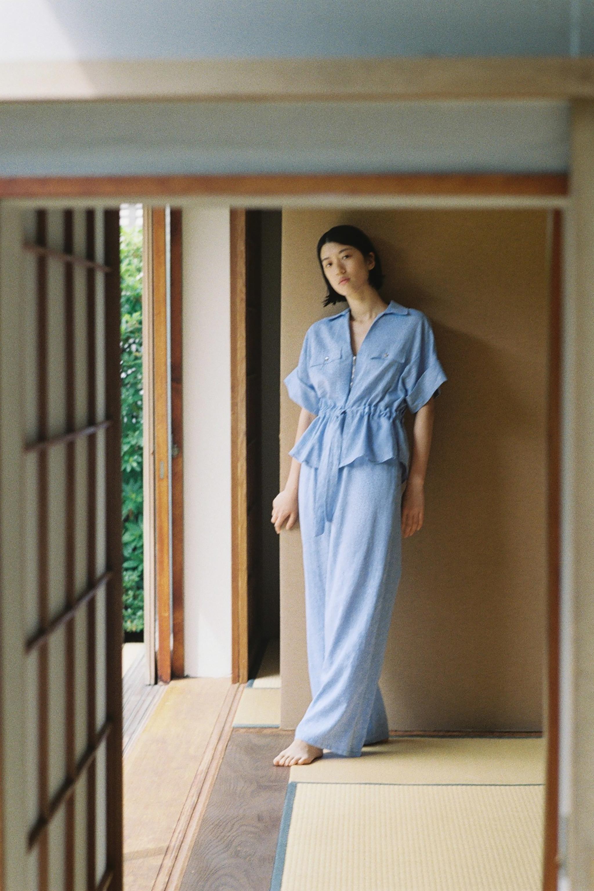 リネンワイドレッグパンツ - ブルー | ZARA Japan / 日本