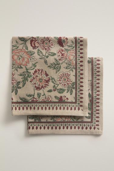 SERVETTEN MET BLOEMENPRINT (2-PACK) - Bruin / Taupe van Zara