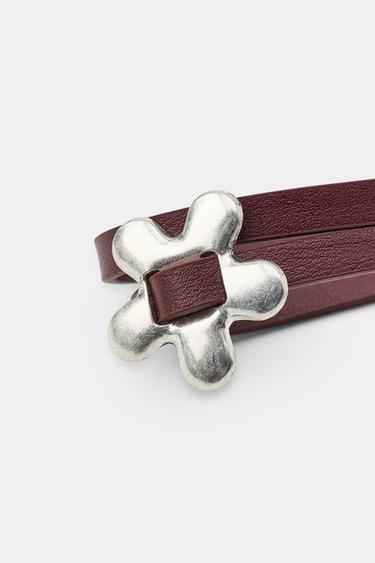 DOUBLE LEATHER EFFECT BELT WITH FLOWERS - Dark red by Zara - Image 4