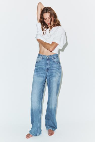 JEANS TRF STRAIGHT WIDE TIRO ALTO - أزرق فاتح الخاص بـ Zara
