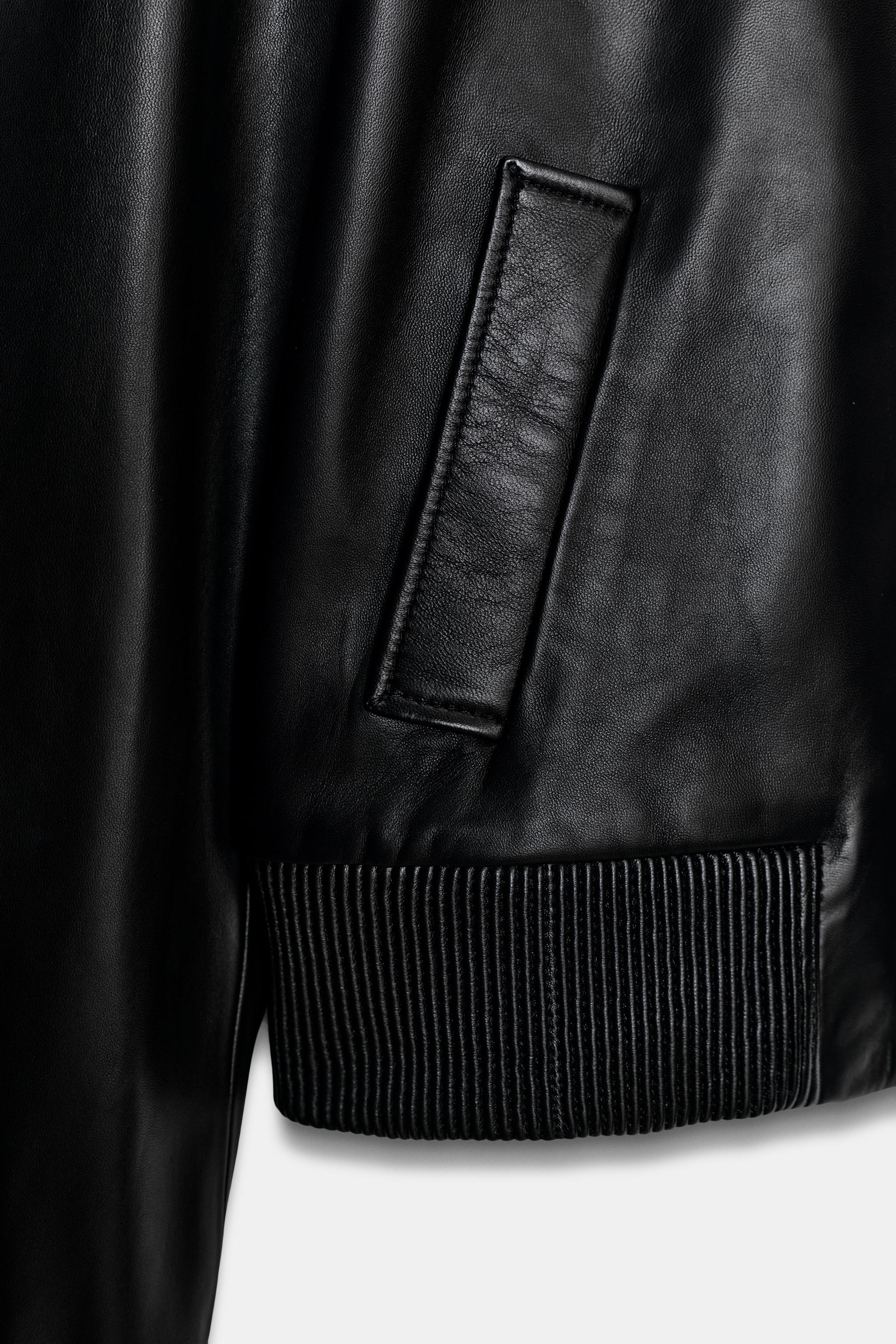 【OF ALL FORM】POCKET DETAIL LEATHERBOMBER ZW COLLECTION LIMITED EDITION LEATHER BOMBER JACKET - Black