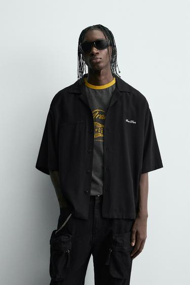 CHEMISE FLUIDE INSCRIPTION BRODÉE - Noir de Zara