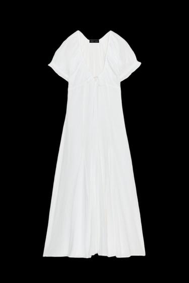 Zara CHIFFON GODET MIDI DRESS - White