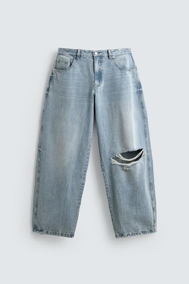 RIPPED BALLOON FIT JEANS - Light blue by Zara - Image 0