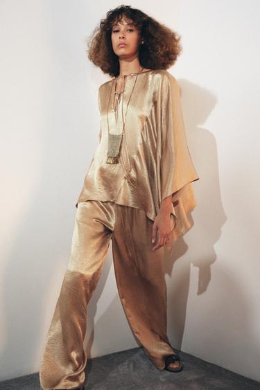 ZW COLLECTION SATIN CAPE SHIRT - Golden by Zara