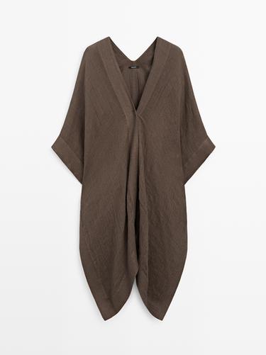 Zara Flowing 100% linen oversize blouse with back detail - Brown - Image 0
