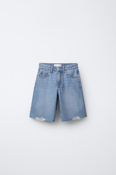 BAGGY DENIM BERMUDA SHORTS WITH RIPS - Blue by Zara