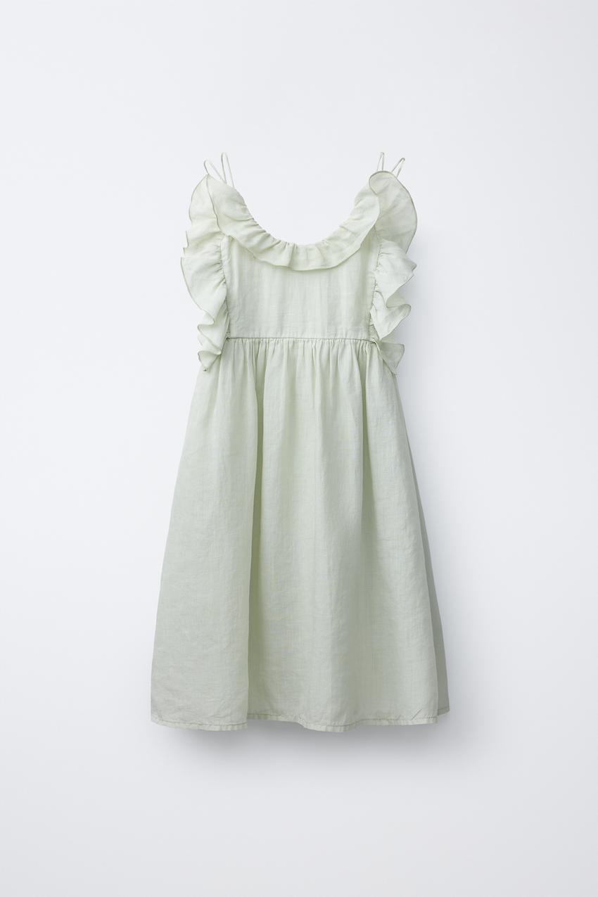 green emerald velvet dress Zara Green Sleeveless Ribbed Knit Turtleneck Ruffle Fit & Flare Mini Dress  Sz S main image 1