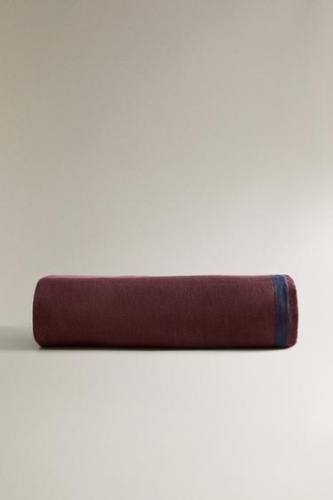 STRIPED LINEN WRAP BEACH TOWEL WITH FRINGING - Burgundy by Zara - Image 1