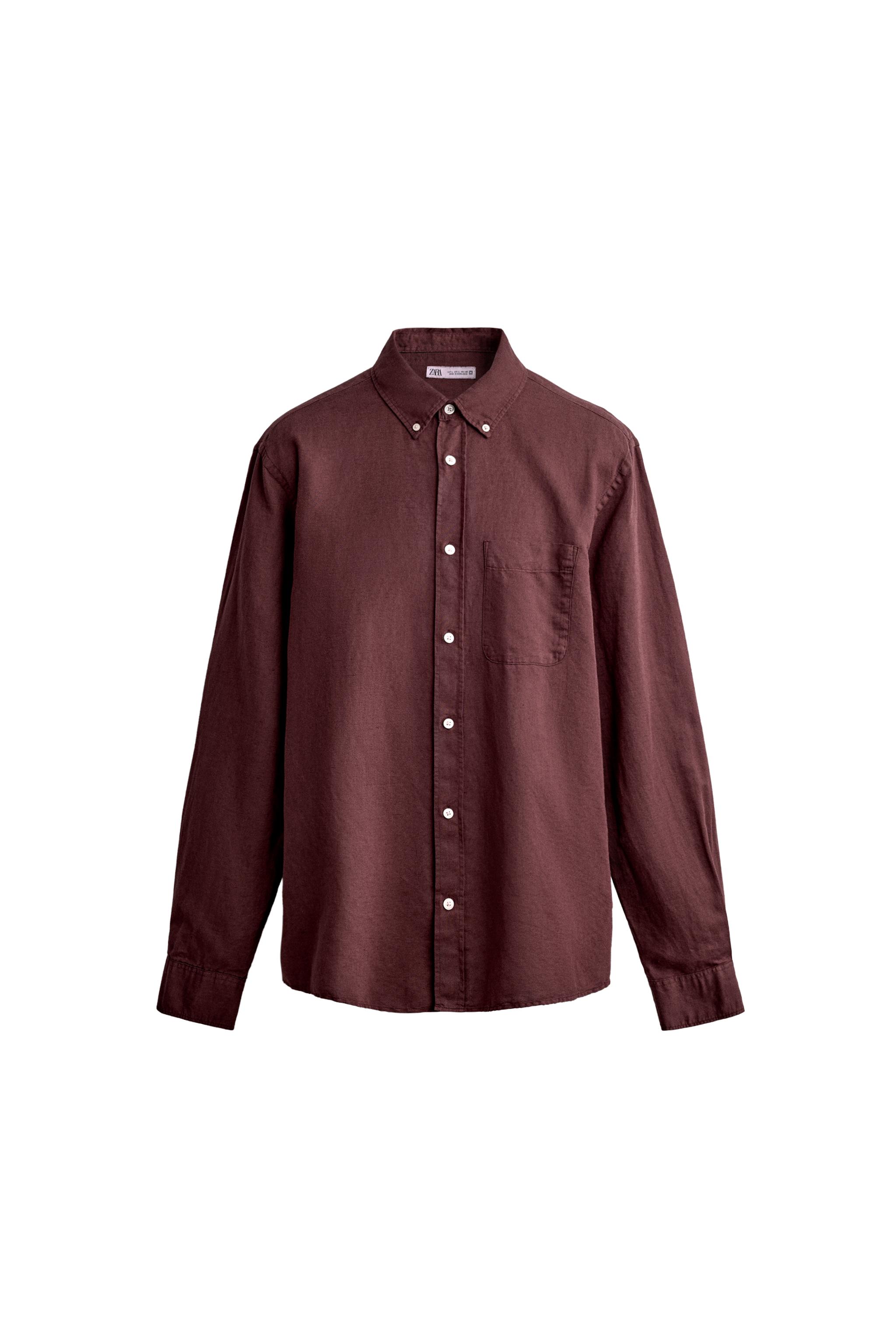LINEN/COTTON SHIRT - Burgundy | ZARA India