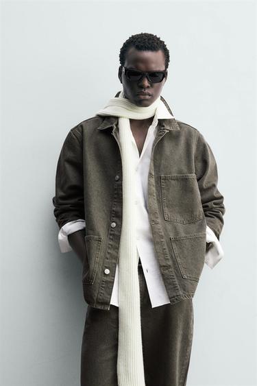 Zara TEKSAS JAKNA SA DŽEPOVIMA – tamnokaki