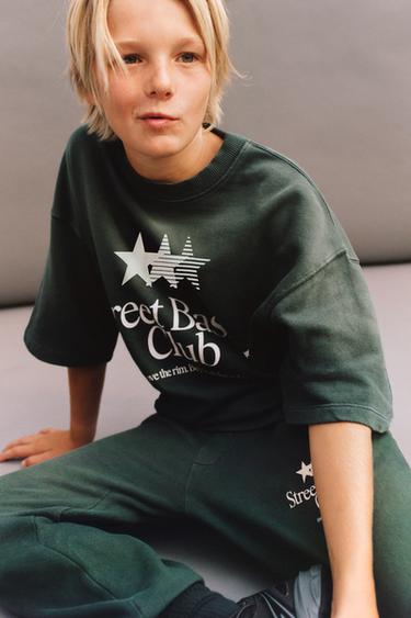 Zara WASHED EFFECT TEXT T-SHIRT AND JOGGER PANTS SET - Green