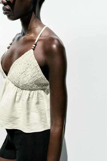 BEADED STRAPPY TOP - Ecru by Zara - Image 3