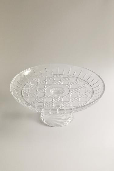 GLASS SERVING DISH WITH RAISED DIAMOND DESIGN — Transparent 2