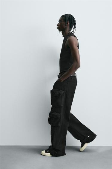 PANTALON CARGO EN DENIM À POCHES - Noir de Zara - Image 5