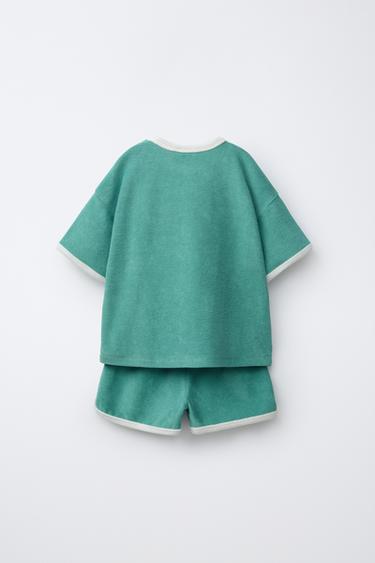 ENSEMBLE T-SHIRT ET BERMUDA LISERÉS EFFET ÉPONGE - Turquoise de Zara - Image 2