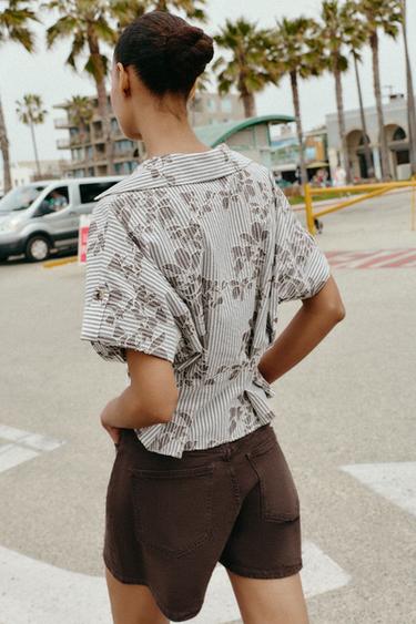 EMBROIDERED SEQUIN SHORT SHIRT - Brown / Ecru by Zara - Image 3