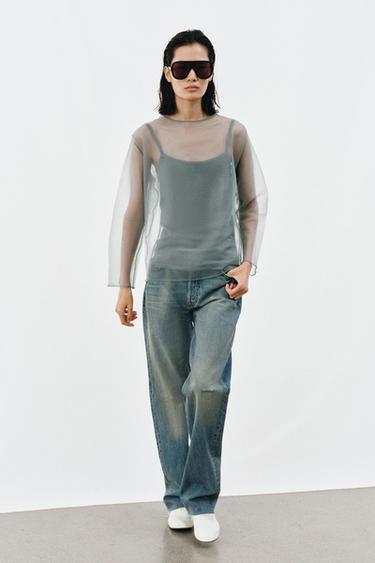 SEMI-SHEER KNIT TOP - Charcoal grey by Zara