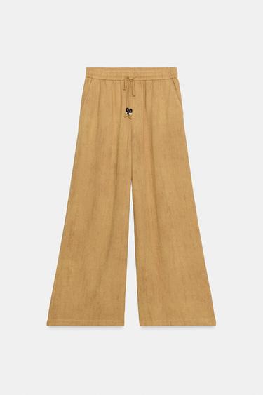 WIDE-LEG TROUSERS WITH DRAWSTRING - Mustard by Zara - Image 4
