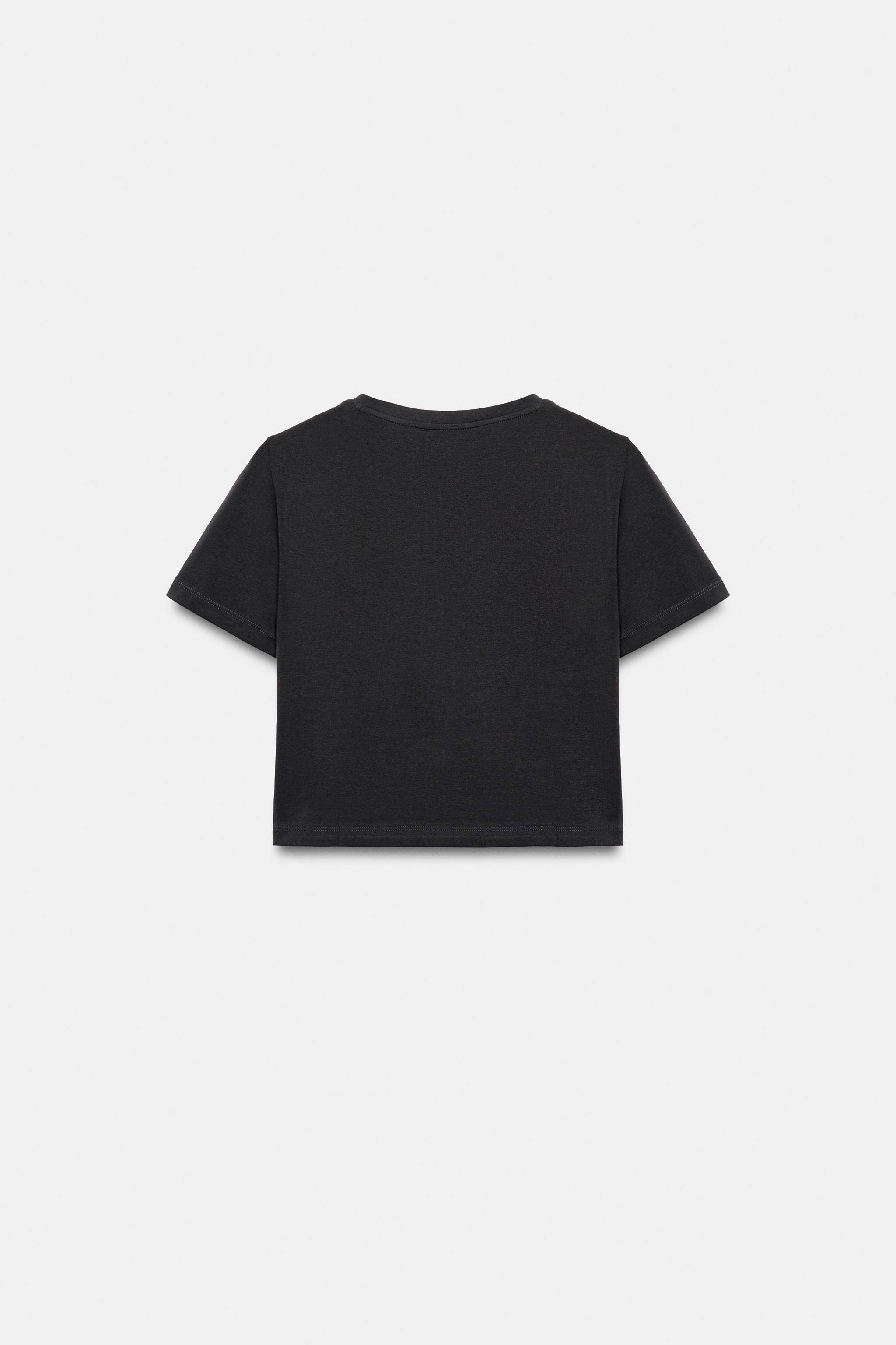 Zara KISA KOLLU CROP T-SHIRT görsel 7