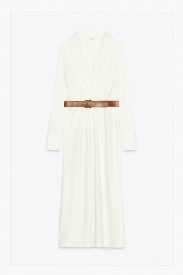 ROBE SATINÉE À CEINTURE - Écru de Zara