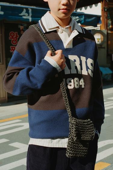 JERSEY POLO PUNTO RAYAS ESTAMPADO - Marrón-Azul de Zara