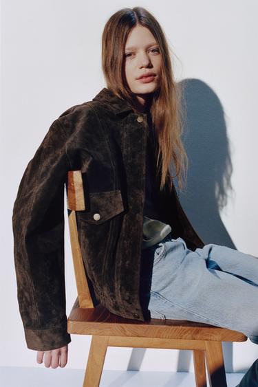 Zara 100% LEATHER JACKET - Chocolate