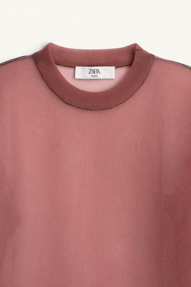 LIMITED EDITION SEMI-SHEER KNIT JUMPER WITH CONTRAST TRIM - Mid-pink by Zara - Image 5