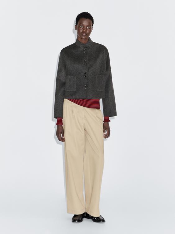 Short wool blend double button coat