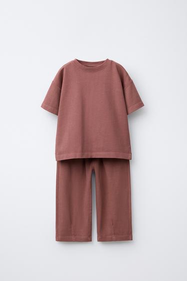ნაკრები მაისური და შარვალი WIDE LEG სადა - Zara-ს Aubergine
