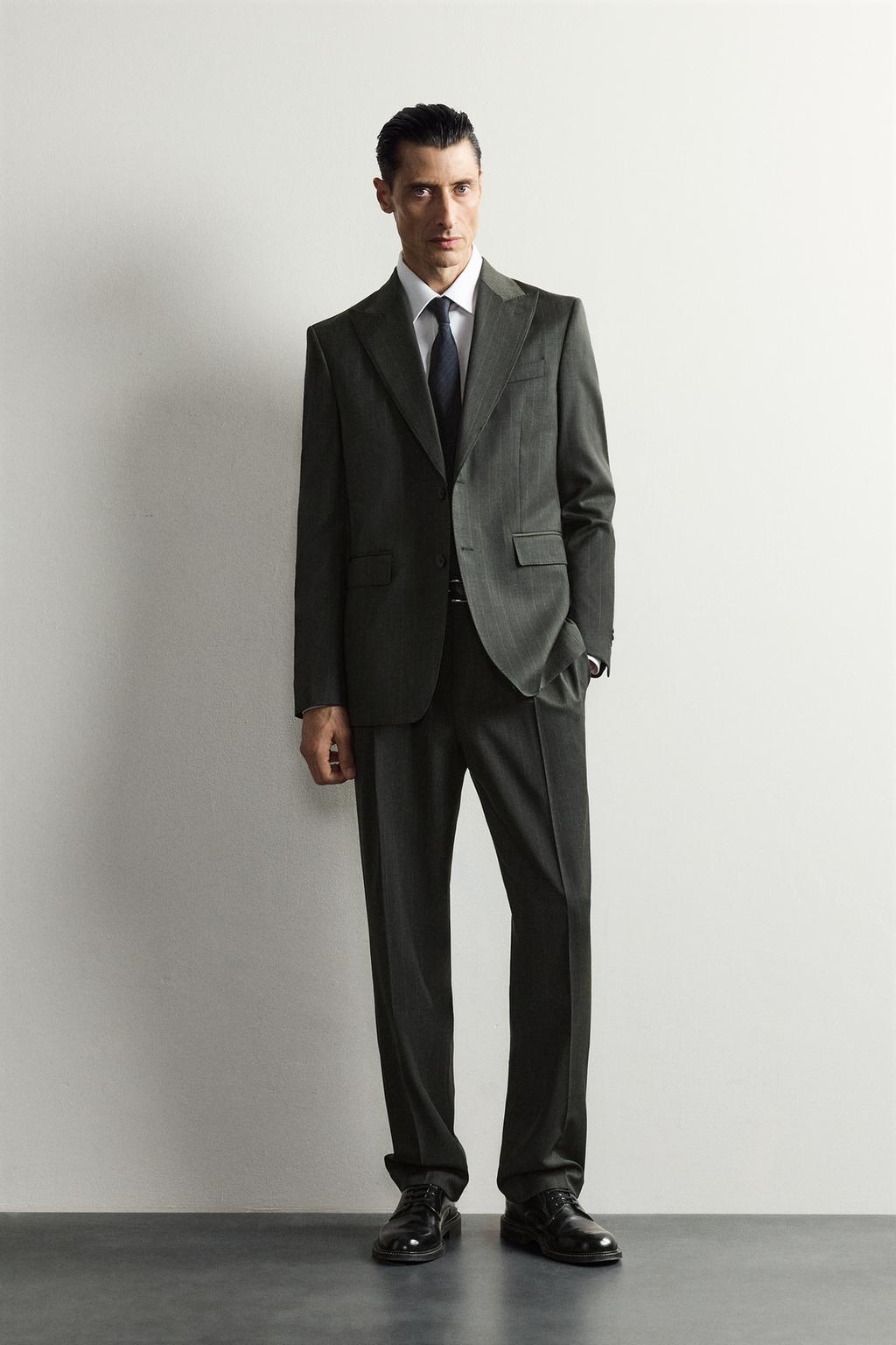 100% WOOL PINSTRIPE SUIT BLAZER