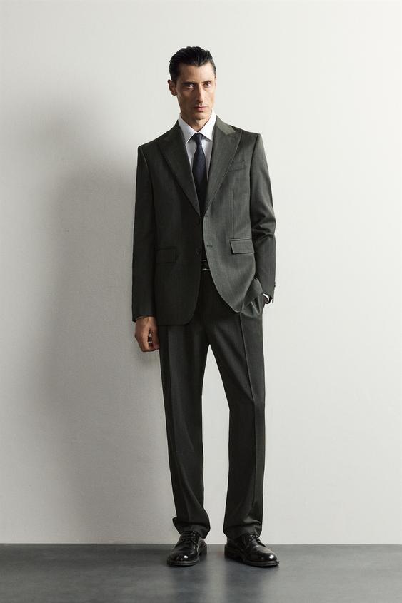 BLAZER COSTUME RAYURES 100% LAINE - Vert gris de Zara - Image 0