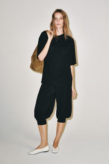 PANTALÓN BOMBACHO - Negro de Zara