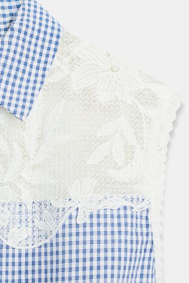 COMBINED GINGHAM BLOUSE - Blue/White by Zara - Image 7