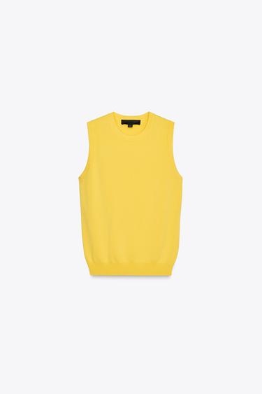 TRICOT TOP ZONDER MOUWEN - Geel van Zara