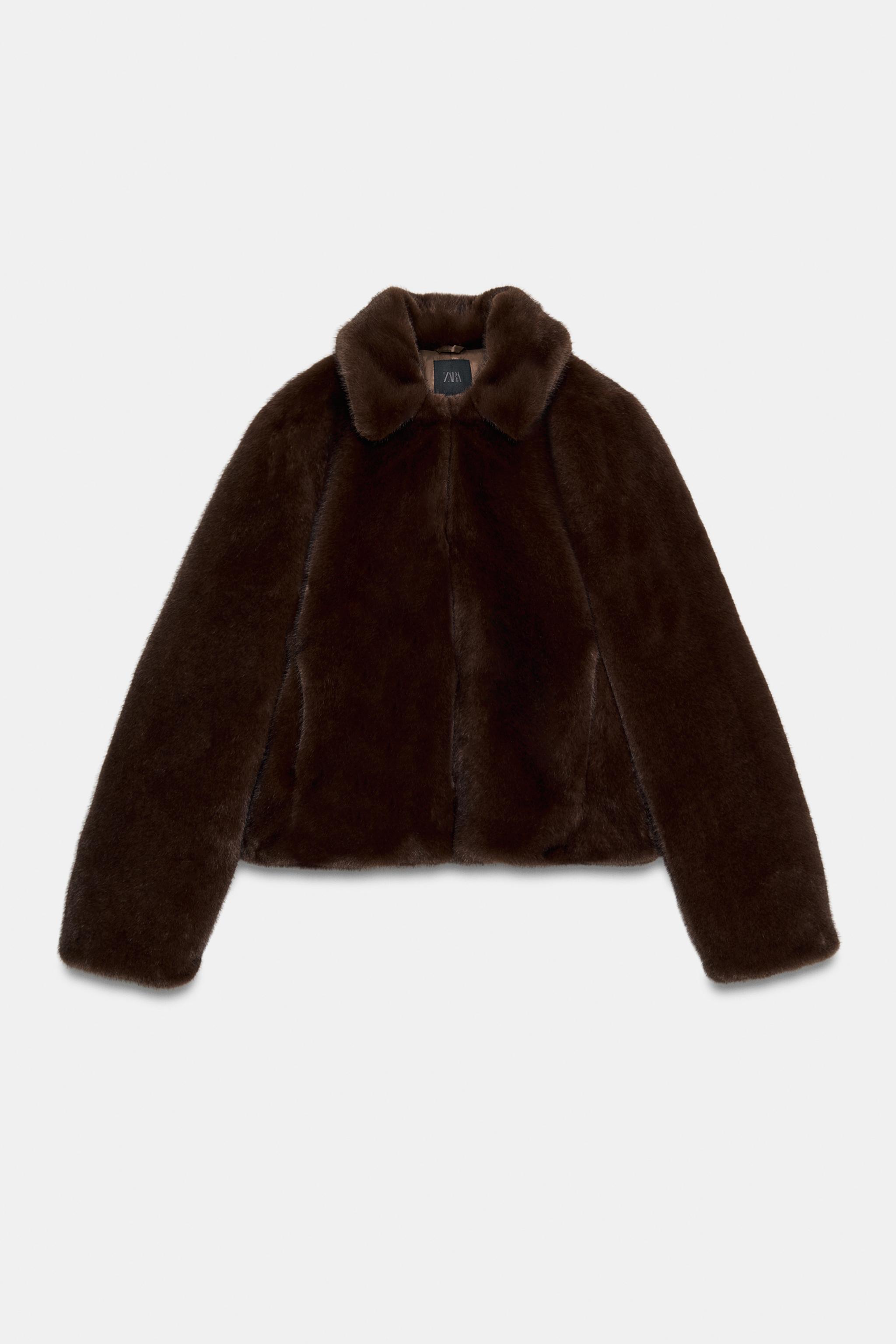 Zara ダークグレー フェイクファー襟ショートコート フェイクファー ショートコート - グレー | ZARA Japan / 日本