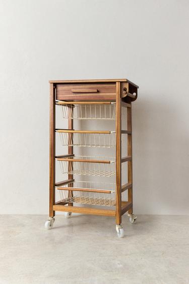HOUTEN EN METALEN OPBERGMEUBEL MET WIELEN - Lichtbeige van Zara
