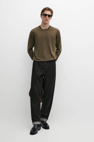 Zara 100% merino wool knit round neck sweater - Oil