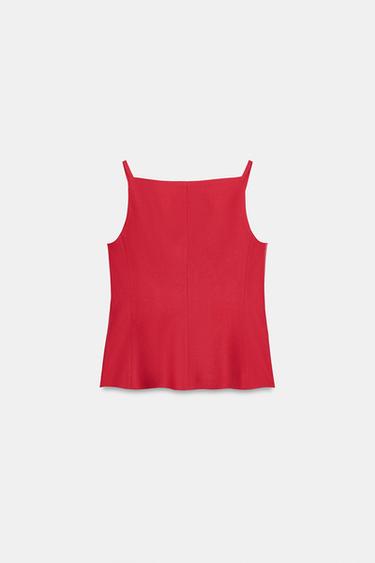 LINEN BLEND SWEETHEART NECK WAISTCOAT - Red by Zara - Image 7